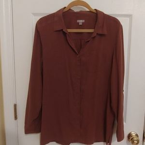 100% Silk Large Brown J. Jill Button up